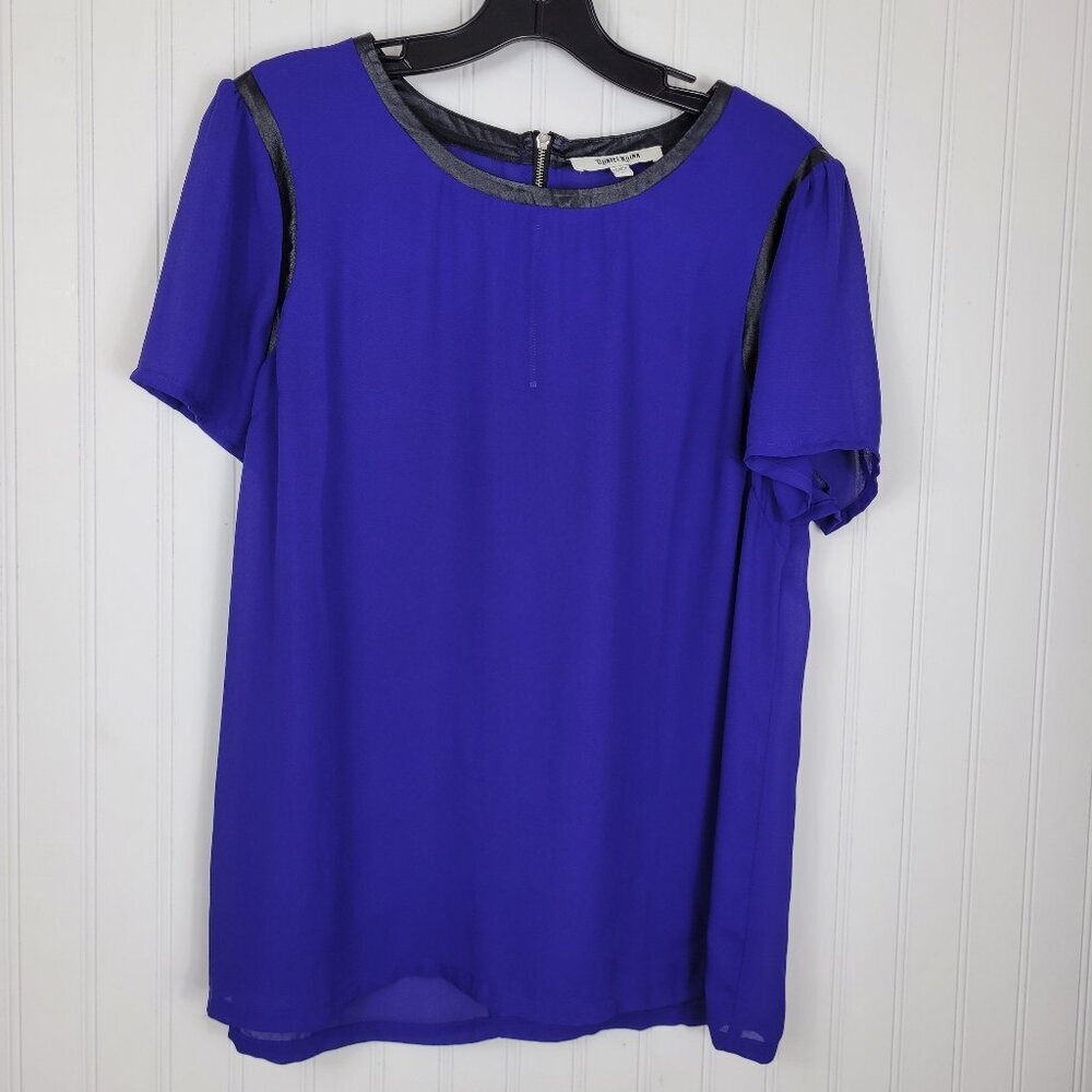 Daniel Rainn Royal Blue Blouse w/Black piping around neck, back zipper Women's L